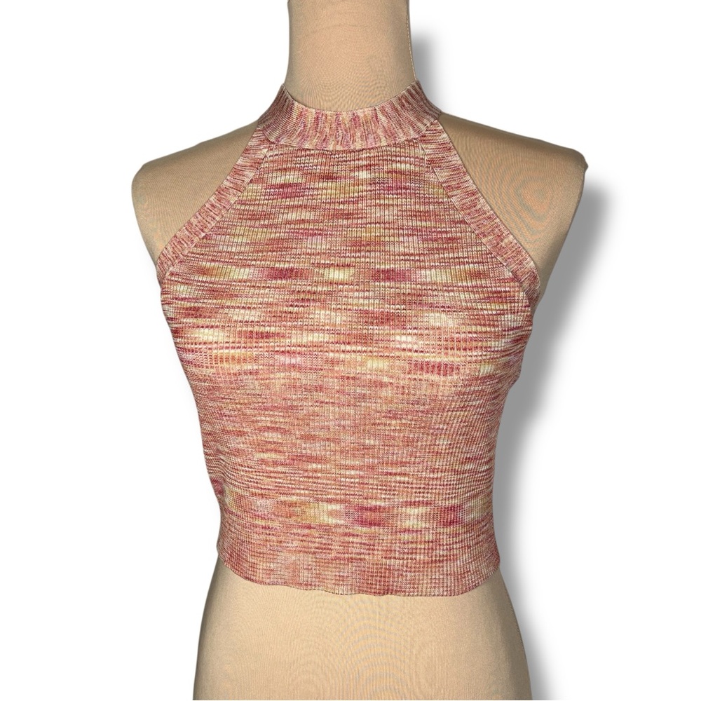 Orange Red Multi Color Knit Halter Top - Picture 2 of 6